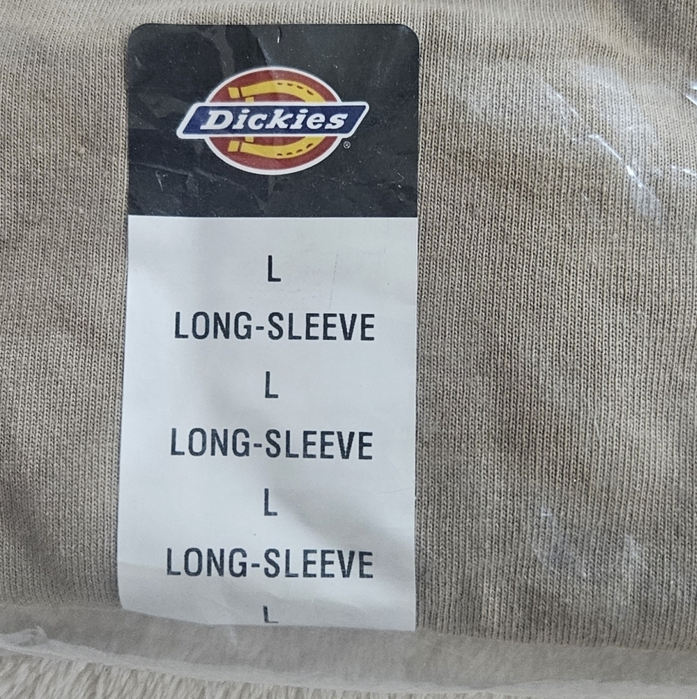 New W Tag Dickies Mens Heavyweight Long Sleeve Henley Tee T-Shirt WL451 Sz L Tan - Picture 3 of 7